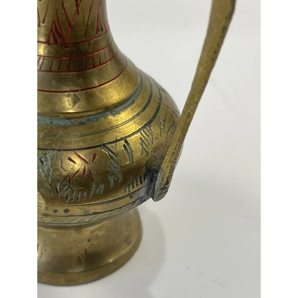 Vintage Brass Atfaba Handcrafted Etched Designs Middle Eastern Indian Pitcher